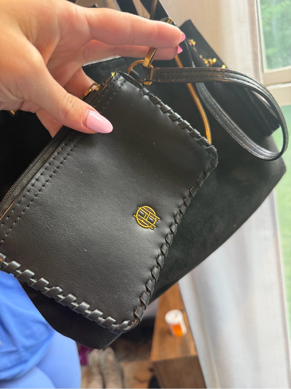 House of Harlow 1960 Black Suede Shoulder Tote with Gold Accents - Picture 5 of 5